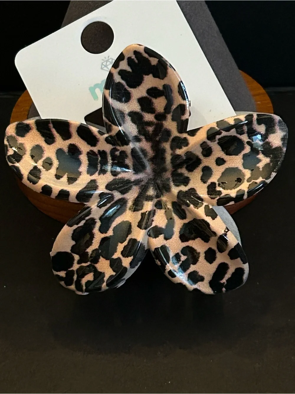 Mint Animal-Print Flower Hair Claw Clip Set of Six 6 - Black, Brown, Tan & Cream
